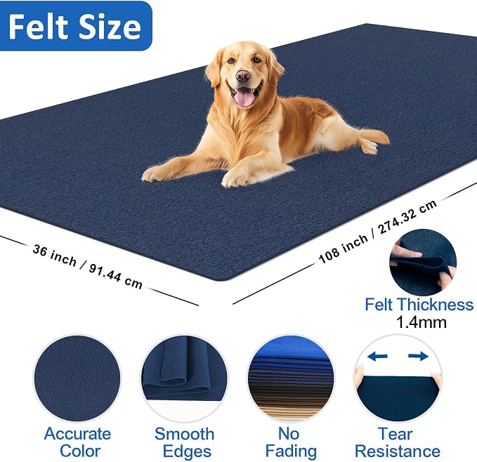 XSEINO Navy Large Felt Fabric 108" X 36 ", 1.4 mm Thick Soft Felt Fabric Sheet - Image 2