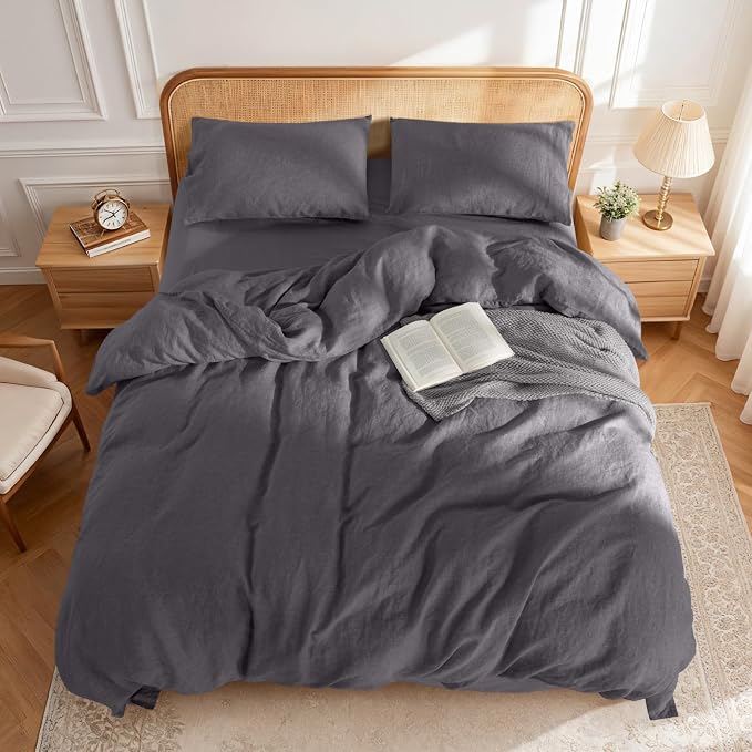 LBRO2M 100% France Linen Duvet Cover Set King Size 3 Pcs Natural Flax Comforter - Image 2