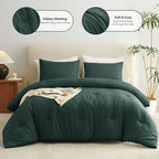 CozyLux Queen Comforter Set Forest Green, 3 Pieces Solid Comforters Queen Size - Image 2