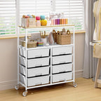 Rolling cart with 8 drawers, Storage drawer cart with wooden tabletop, Lockable - Image 2