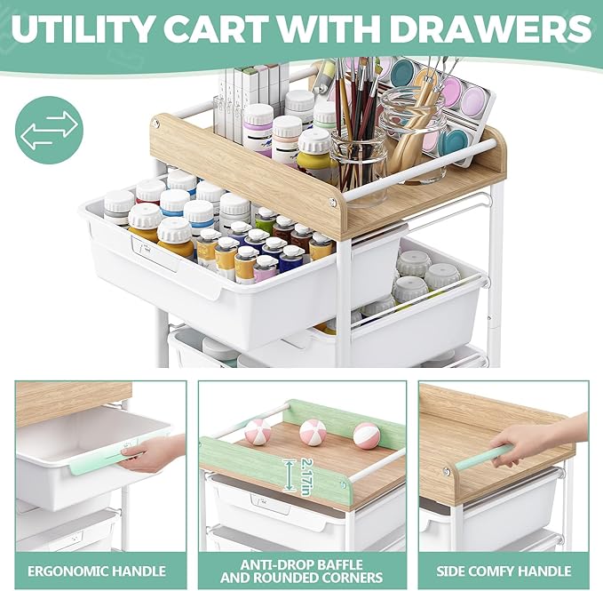 6 Drawer Rolling Cart for Craft Storage, Utility Drawer Organizer - Image 4