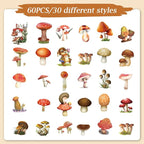Imeepa 60Pcs Mushroom Stickers Transparent Scrapbooking Stickers | Waterproof - Image 3