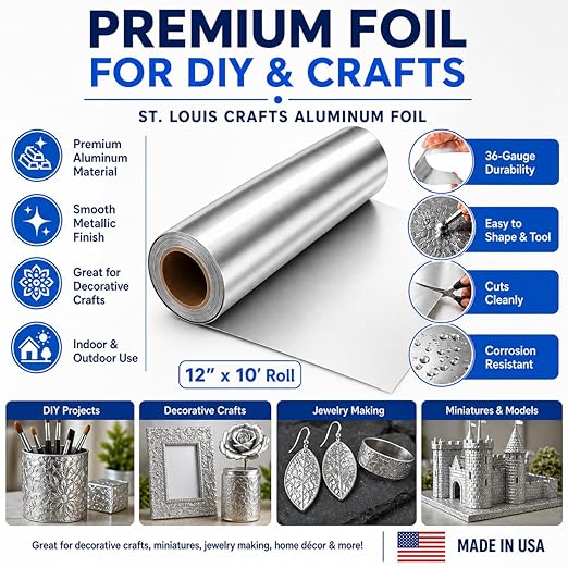 St. Louis Crafts Aluminum Metal Foil Roll, 36 Gauge, Durable Foil - Image 2