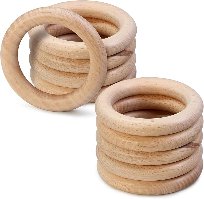 FoDau770 10pcs Natural Beech Wooden Rings, Unfinished Solid Wood Rings Heavy by FoDau770