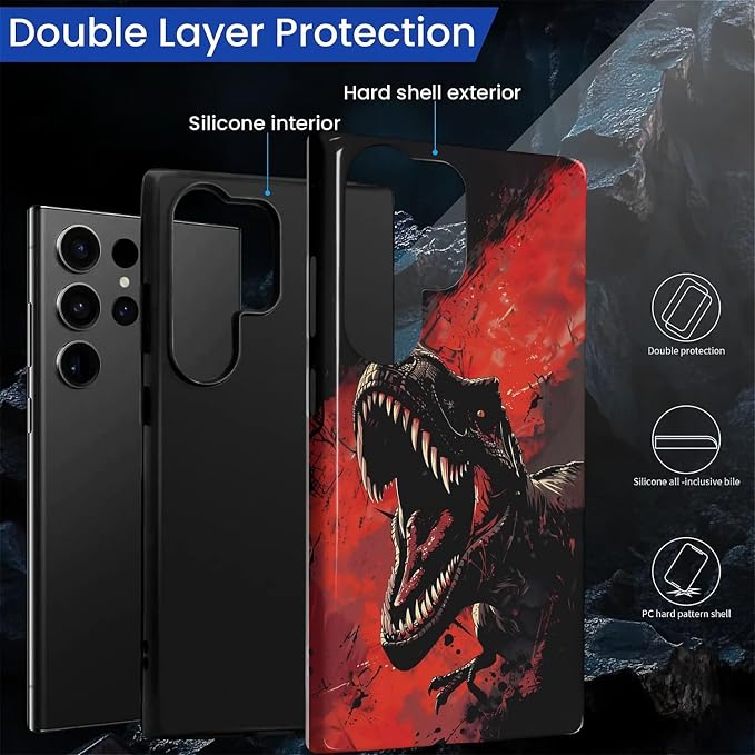 for Samsung Galaxy S24 Ultra Case, Cool Dinosaur Red Black Pattern Glossy 2 in - Image 3