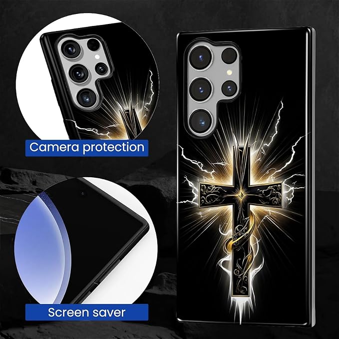 for Samsung Galaxy S24 Ultra Case, Cool Cross Pattern Glossy 2 in 1 Shockproof - Image 6