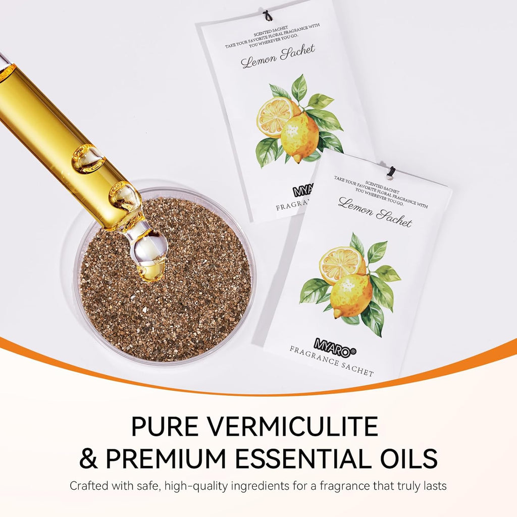 MYARO 12 Packs Lemon Scented Sachets for Drawer and Closet, Long-Lasting Closet Sachet Bags Drawer deodorizers Fresh Scents, Home Fragrance for Lover