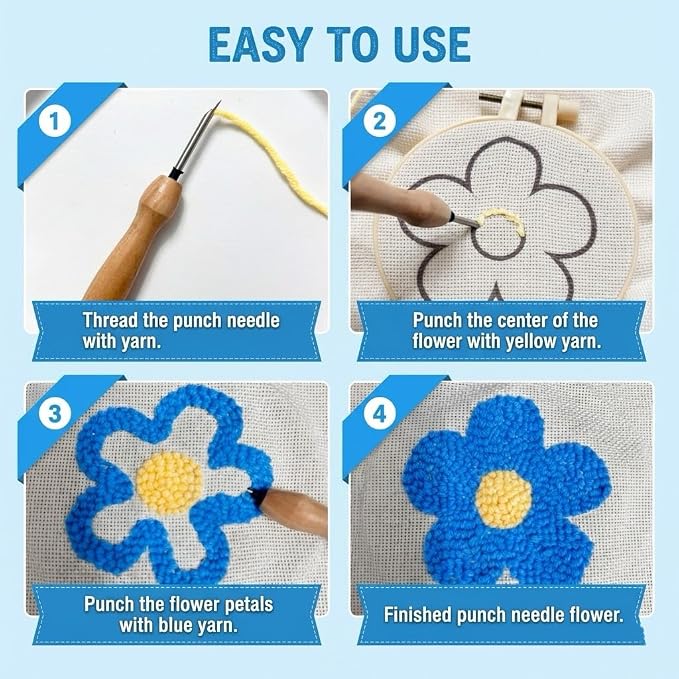 Punch Needle Kit for Adult Beginners, 3-4" Needle Punch Coaster & Bag Charm - Image 7