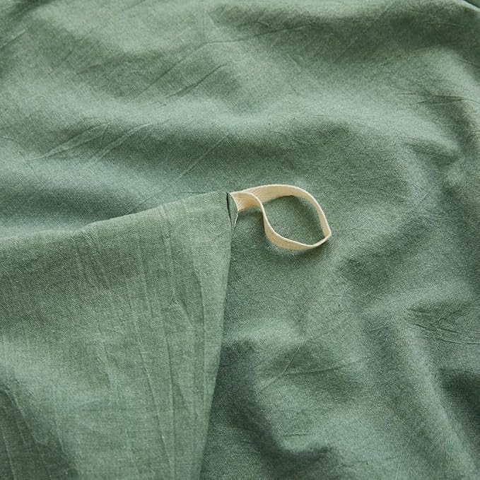 LOVQUE 100% Washed Cotton Duvet Cover Twin Size, Mint Green Fade-Resistant - Image 4