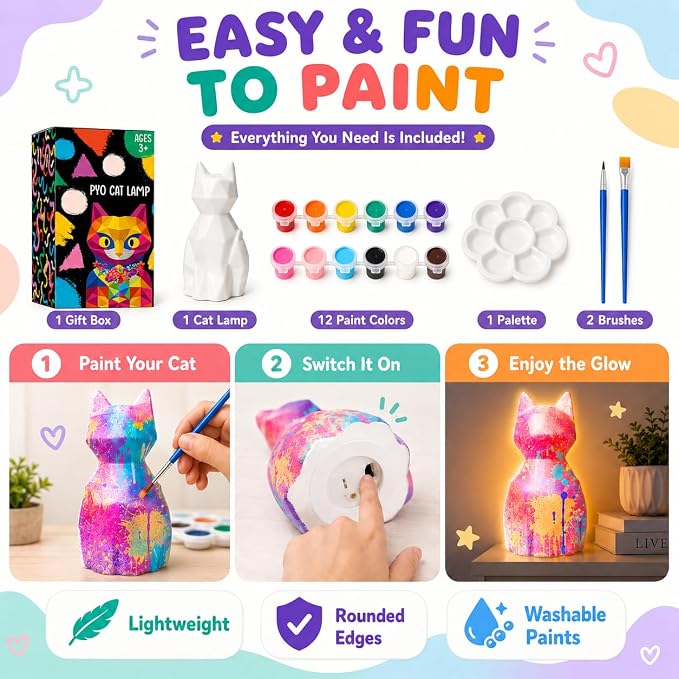 Goodyking Paint Your Own Cat Lamp Kit, DIY Cat Crafts Night Light, Painting Kit - Image 4