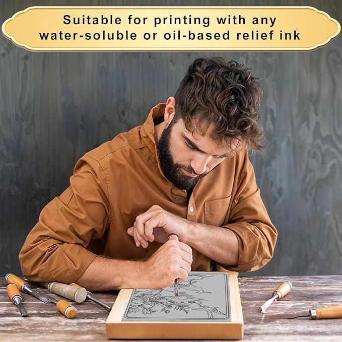 4Pcs Linoleum Blocks for Printmaking, 8 x 10 Inch Linoleum Carving Tools Rubber - Image 7