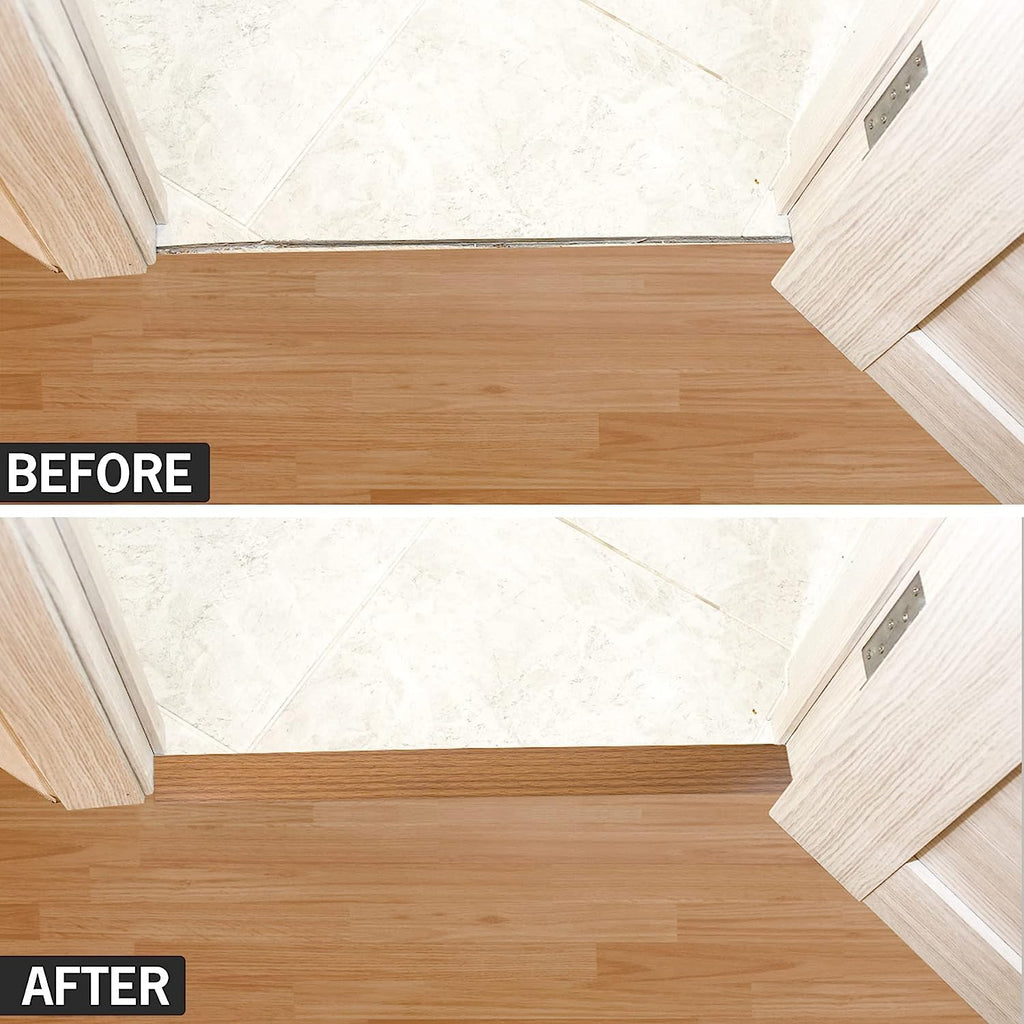 5Ft Floor Transition Strip Self Adhesive Vinyl Cover Floor Strip Flat Divider Transition Strip Wood Grain Design for Laminate Floor Gaps and Doorway Transitions (5Ft x 2 Inch, Light Brown)