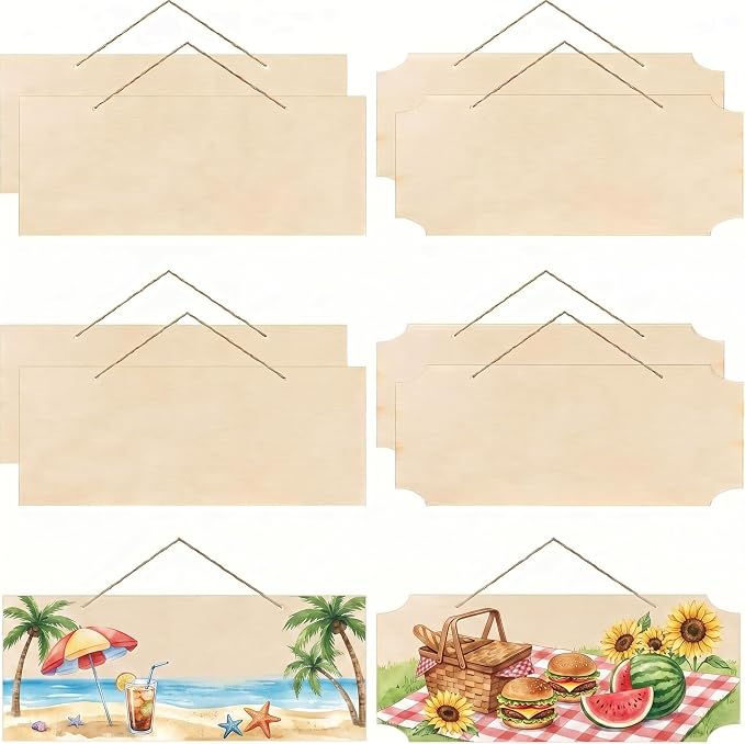 Patelai 20 Pcs Unfinished Hanging Wood Sign 9.8 x 3.9 Inch Rectangle Blank by Patelai