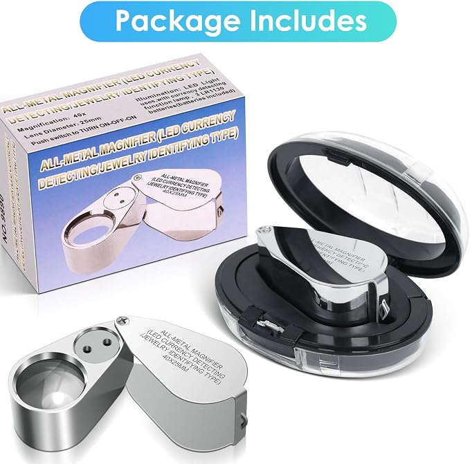 Leffis 2 Pack 40X Jewelers Loupe Magnifier Magnifying Glasses, LED/UV - Image 6