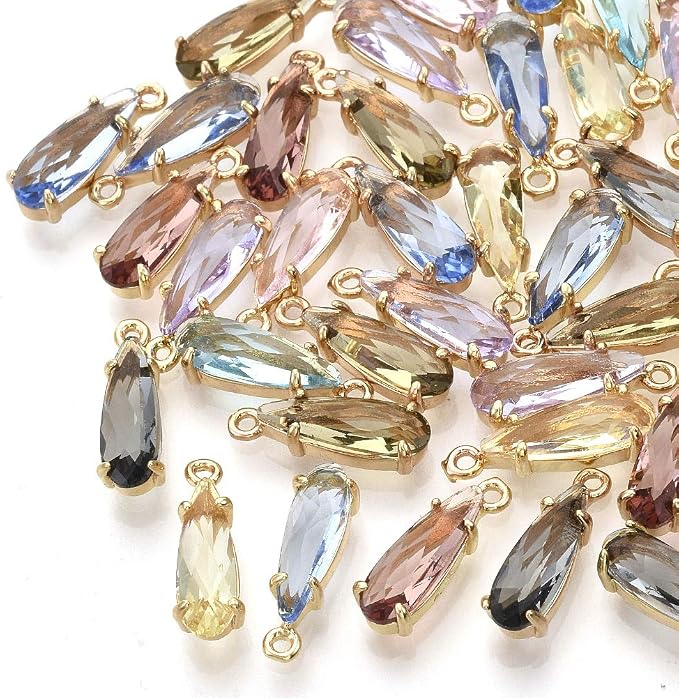 FASHEWELRY 50Pcs Teardrop Faceted Glass Pendants Mixed Colors Crystal Glass by FASHEWELRY