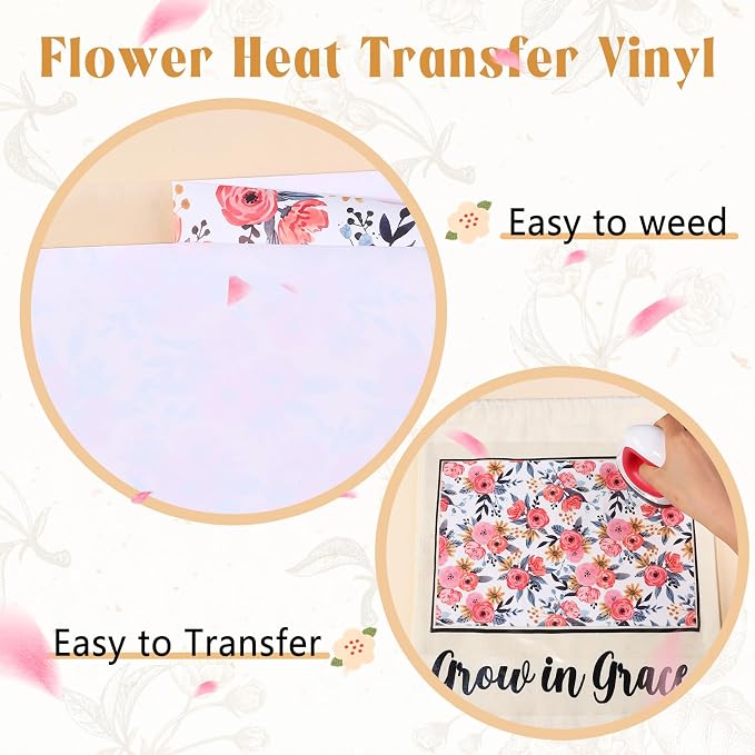HTVSTD Floral HTV Heat Transfer Vinyl 10 Sheets 12×10in Iron on Vinyl | Flower - Image 3