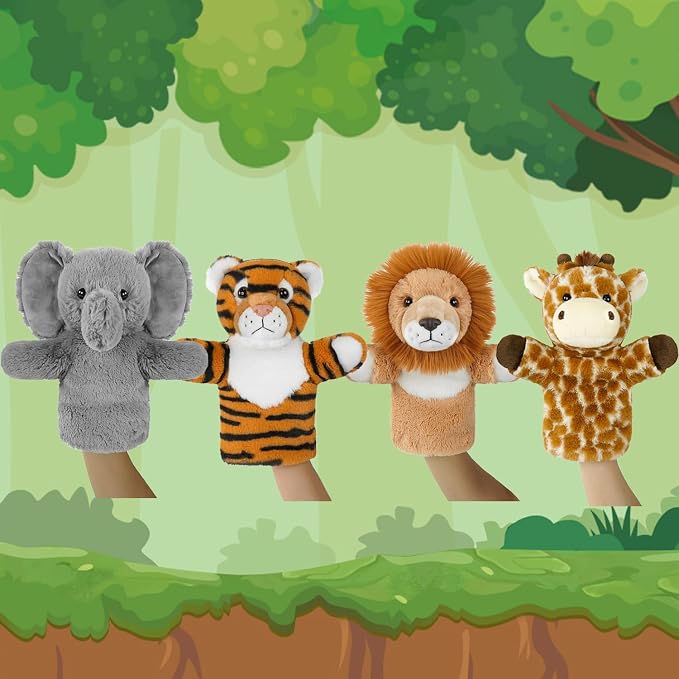 4 PCS 11 Inch Animal Hand Puppet Set Soft Realistic Wild Plush Puppets Toys - Image 6