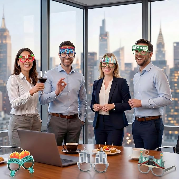 Pajean 36 Pcs New York Party Decorations Eyeglasses Themed Paper Glasses New - Image 7
