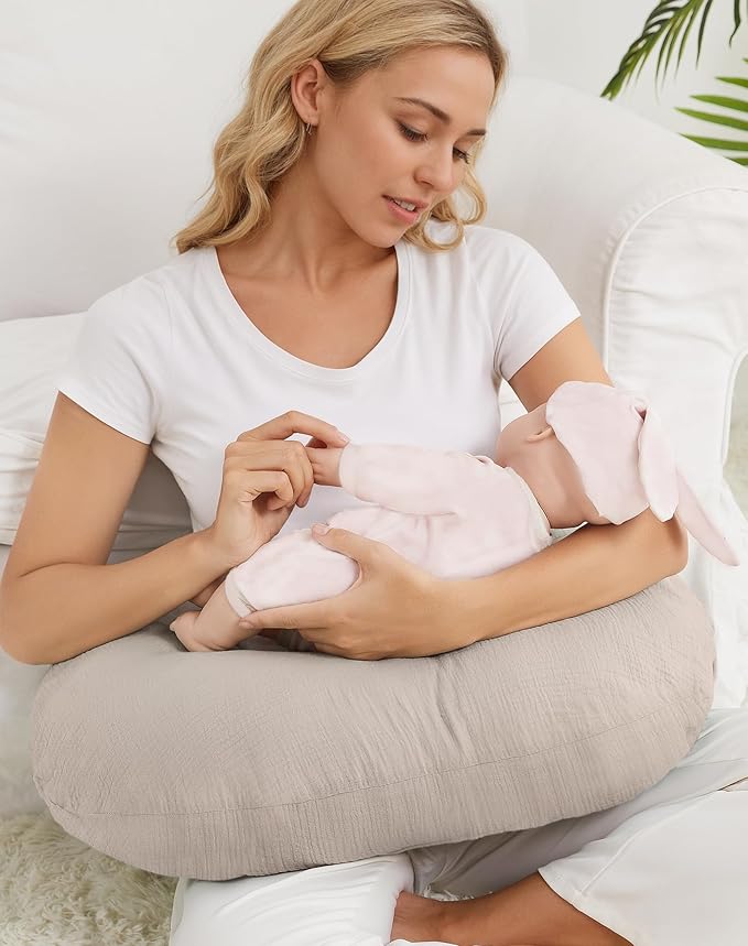 Nursing Pillow Covers 2 Pack, Muslin Nursing Cover for Breastfeeding Pillows, Comfortable for Baby Girls and Boys (Beige & Sage)