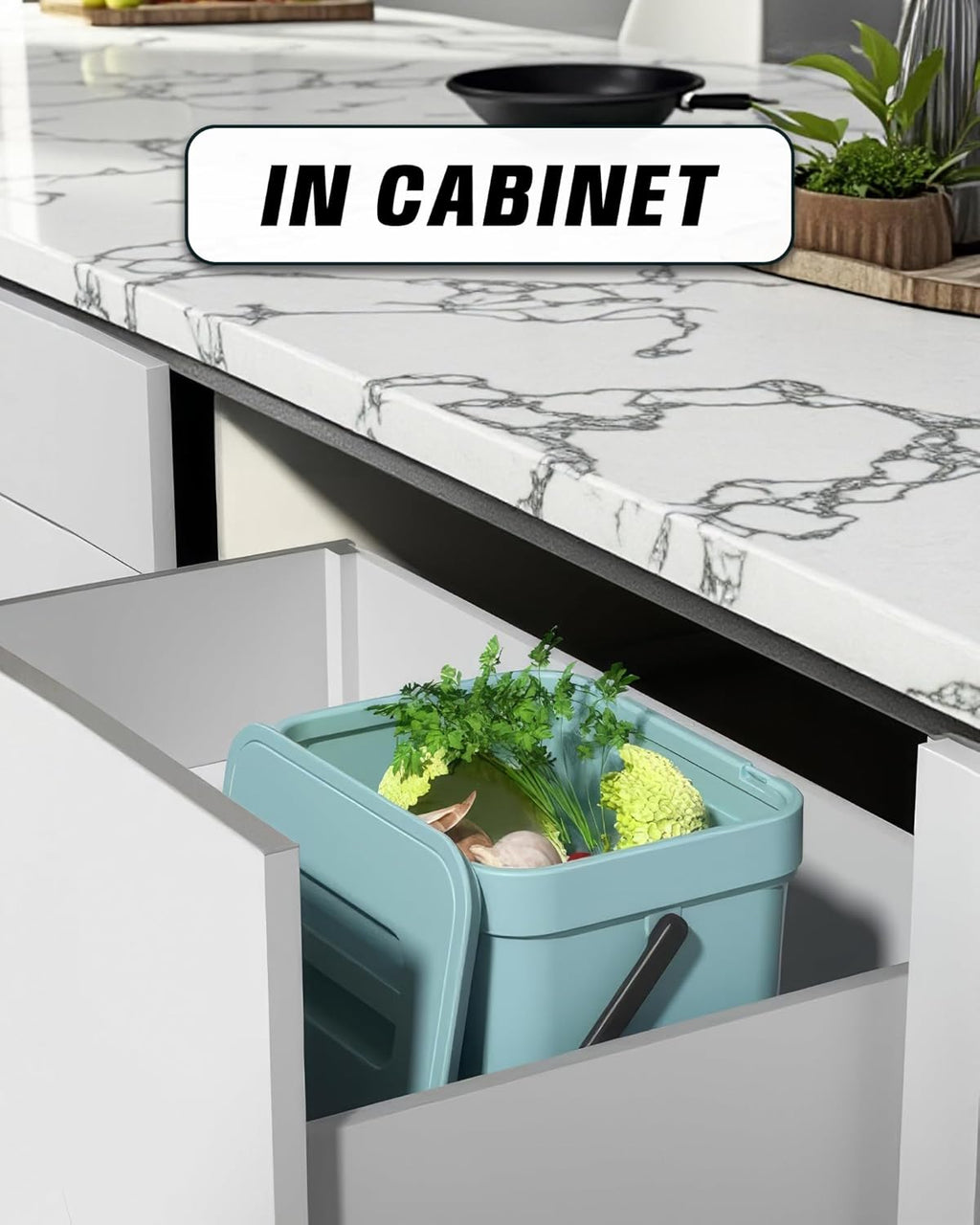 Kitchen Compost Bin - 1.8 Gallons Hanging Trash Can with Lid for Kitchen Cabinet Door, Under Sink, Wall Mounted Waste Bin for Bathroom, 7L(Subtle Blue)