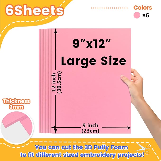 New brothread - 16 Options- 6PCS Embroidery Puffy Foam 9″x12″ Large Size 3MM - Image 2