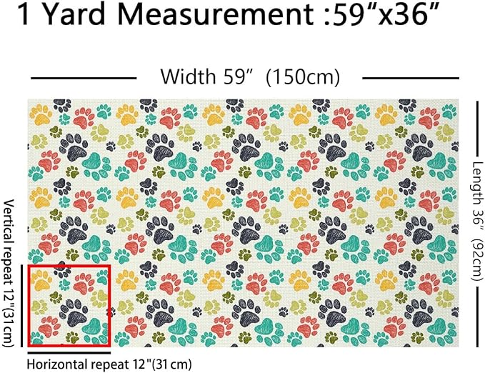 Feelyou Dog Paws Fabric by The Yard, Cute Pet Dogs Upholstery Fabric - Image 2