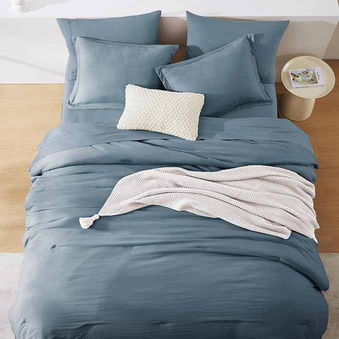 WRENSONGE Queen Comforter Set- 7 Pieces Soft Oxford Blue Bed in a Bag - Image 5