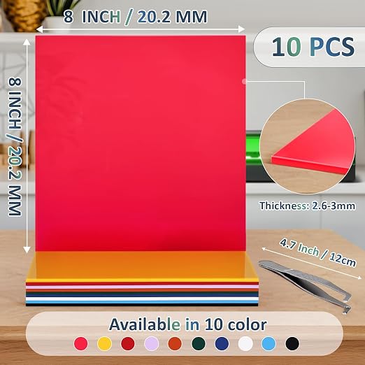 Acrylic Sheets Bulk, MAPRIAL 10Pcs 8 x 8 x 1/8" Thick Opaque Colored Cast - Image 2