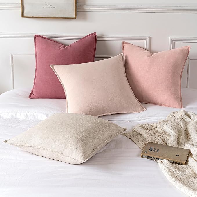 MIULEE Decorative Linen Euro Sham Pillow Covers 24x24 Cranberry Red ​Boho - Image 5