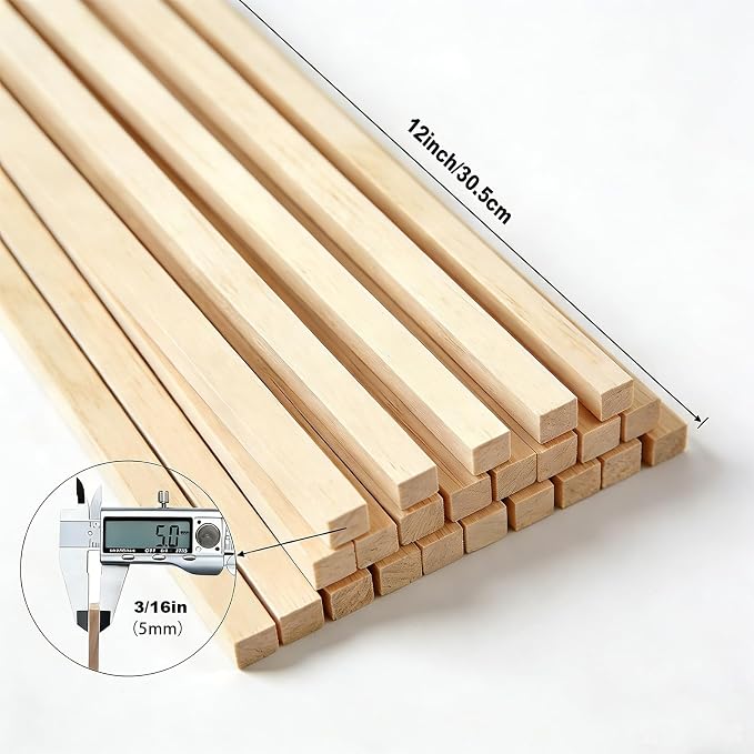 50PCS Square Wooden Dowels, 3/16" X 3/16" X 12"Square Dowels | Beautifully - Image 2