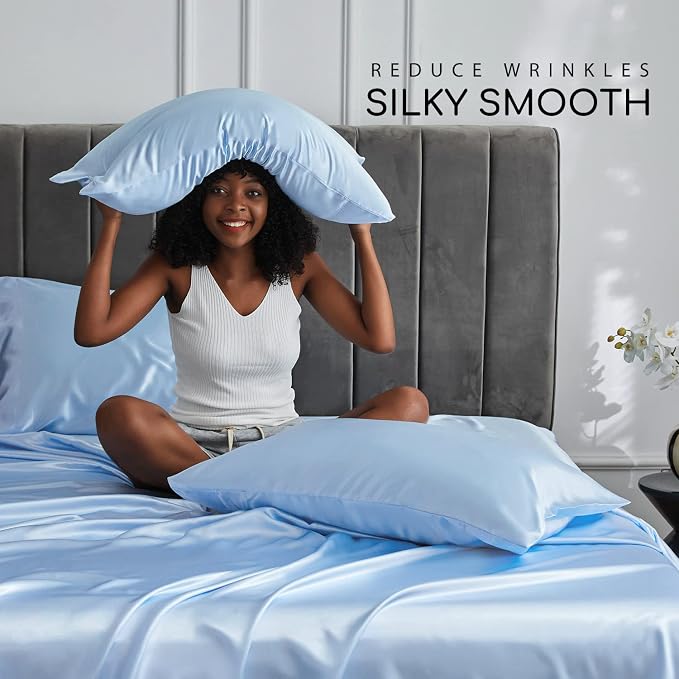 MR&HM Satin Bed Sheets, King Size Sheets Set - Image 3