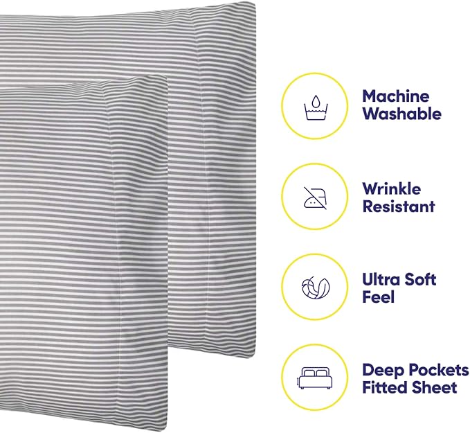 Queen Sheets Stripe Grey - Image 3