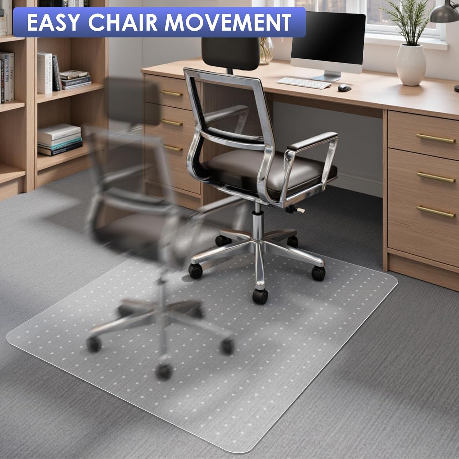 Kuyal Office Chair Mat for Carpet, 46x60 Clear Heavy Duty Computer Chair Mat, Under Desk Protector Carpeted Floors Mat, Easy Chair Movement,Ship Flat
