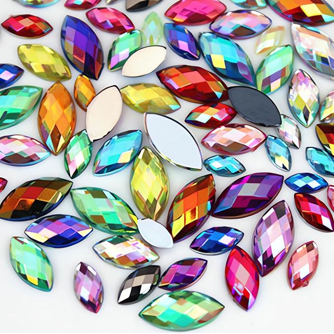1000Pcs Crystal AB Horse Eye Rhinestones Glitter Gems Flatback Acrylic by UYTRDVG