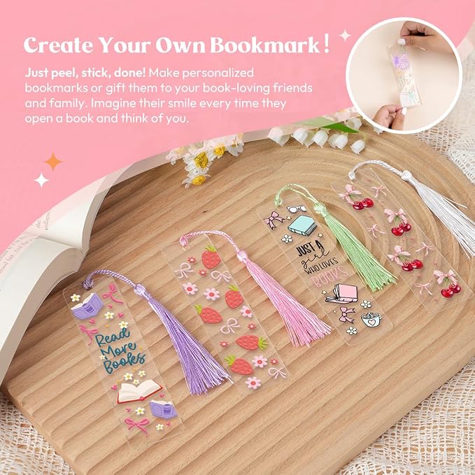 Kaciola 36 Sheets Pink Bow Theme UV DTF Bookmark Wraps, Acrylic Bookmark Blanks - Image 2