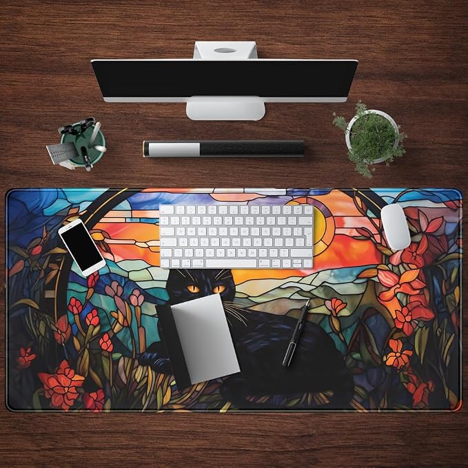 Mechanical Cattle Black Cat Desk Mat Vintage Sunset XXL Large Mouse Pad Laptop - Image 4