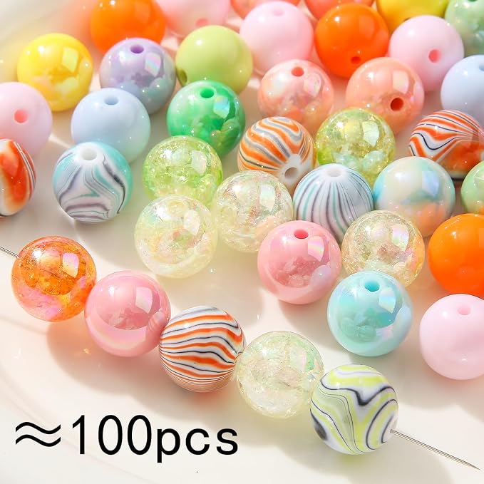 16mm Acrylic Beads 100pcs Yellow Green Ab Candy Color Beads Loose Spacer Bead - Image 2