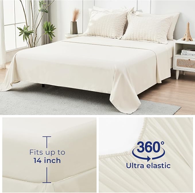 HYMOKEGE Ivory King Size Comforter Set Seersucker 7 Pieces, All Season Luxury - Image 7