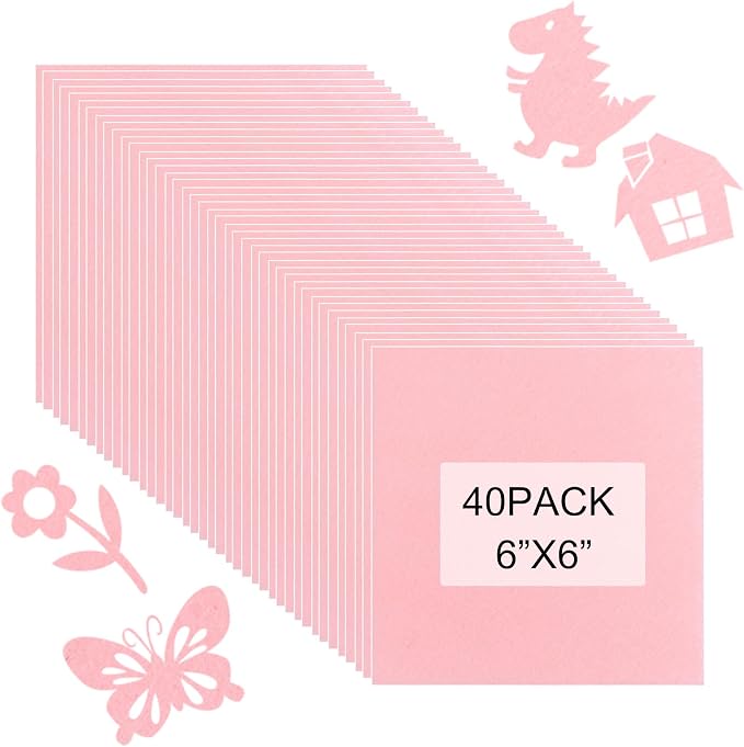 40 Pcs Stiff Felt Fabric Sheet for Crafts, 1mm Thick and 6”x6”Pink Felt Fabric by Tiparts