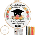 FONNUY Graduation Embroidery Kit, Floral Grad Cap Design Cross Stitch Kits by FONNUY