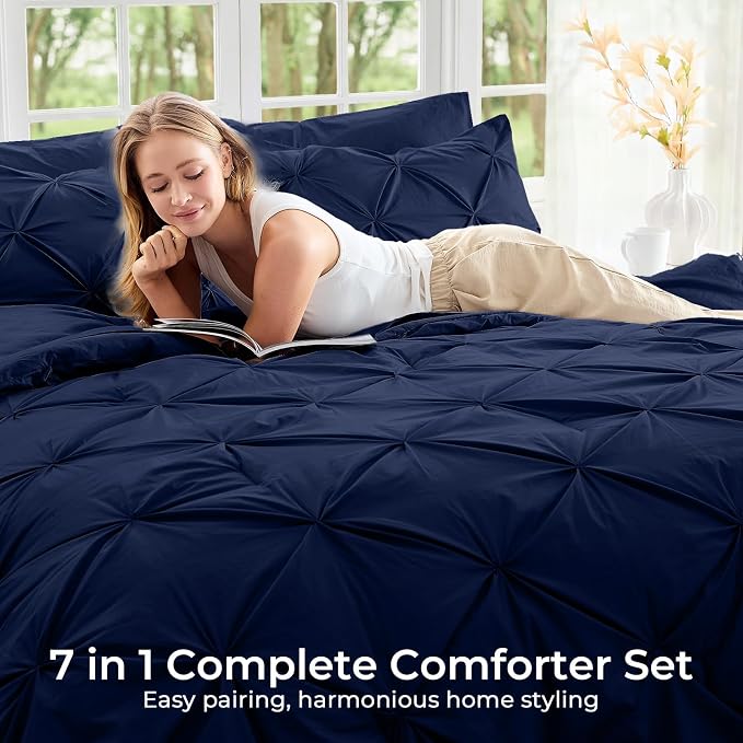 Sasttie California King Comforter Set, 7-Piece Bed in a Bag, Pintuck Bedding - Image 6