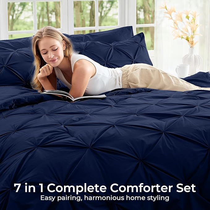 Sasttie Twin Comforter Set, 5-Piece Bed in a Bag, Pintuck Bedding Sets - Image 6