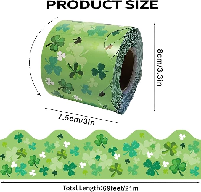 69 Feet St Patricks Day Bulletin Board Decorations Lucky Green Shamrock Clover - Image 2