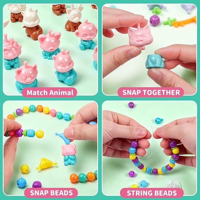DDAI Animal Jewelry Making Kit for Kids, Snap & String Pop Beads - Image 4