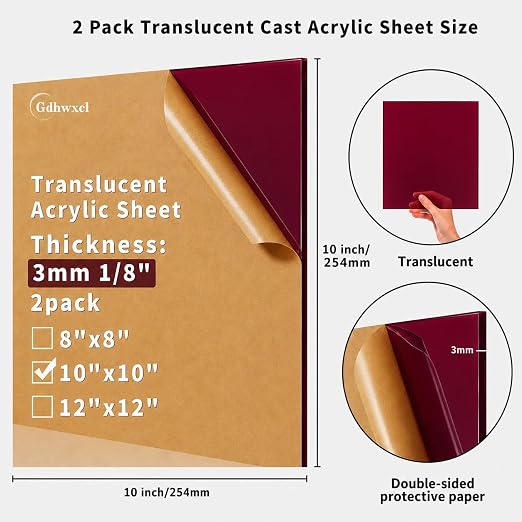 1/8 Thick 10 x 10 inch Translucent Acrylic Sheets - Image 2