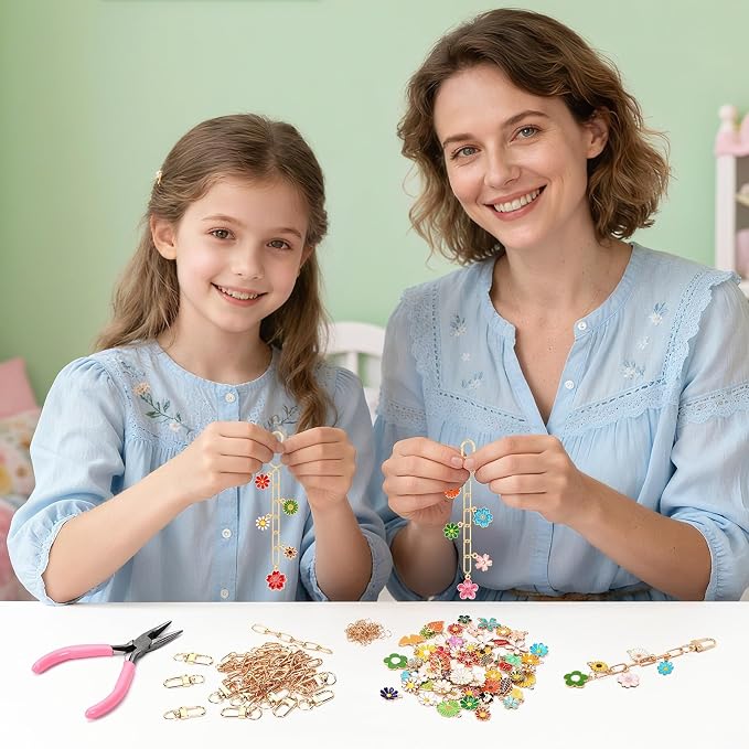 AUGSUN 189Pcs Flower Keychain Making Kit Floral DIY Keychain Craft | Colorful - Image 4