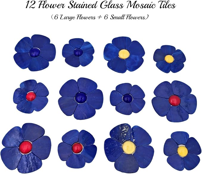 Esweny 12 Flower Stained Glass Mosaic Tiles - Image 4