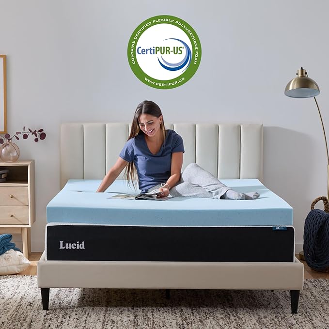 Lucid 4 Inch Memory Foam Mattress Topper, King Size – Cooling Gel Bed Topper – - Image 4