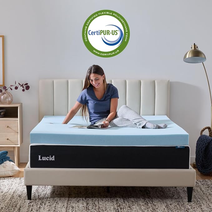 Lucid 4 Inch Memory Foam Mattress Topper, Queen Size – Cooling Gel Bed Topper – - Image 5