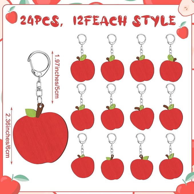 RattanView 24 Pcs Apple Craft Color Your Own Keychains DIY Craft Wooden Blank - Image 2